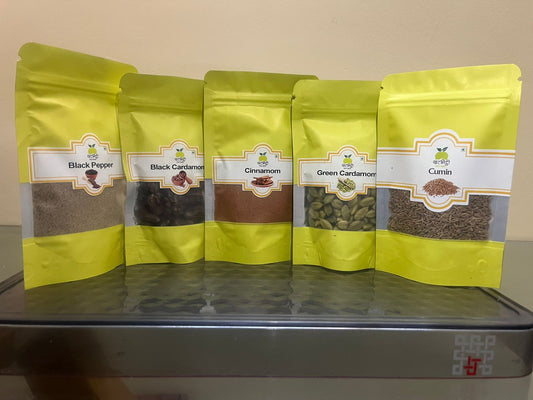 Whole Spices Combo pack 250 gm | 50 gm each of cumin, black pepper, Cinnamon, Black cardamom, cardamom |