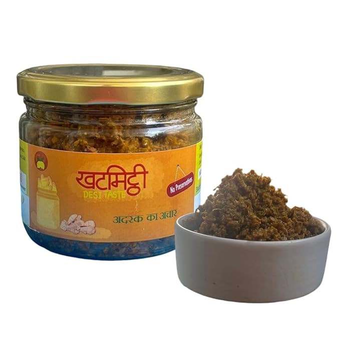 Ginger Pickle | Grated ginger pickle | कद्दूकस Adrak ka achar | Homemade, Sun-Dried, Tangy & Salty | Traditional Homemade with no added preservative or chemicals | glass Jar|