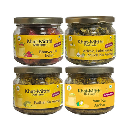 Pickle Combo | 4 in 1 pack | Stuffed Red Chilli Pickle, Mango Pickle, Jackfruit pickle, Ginger Garlic Green Chili pickle