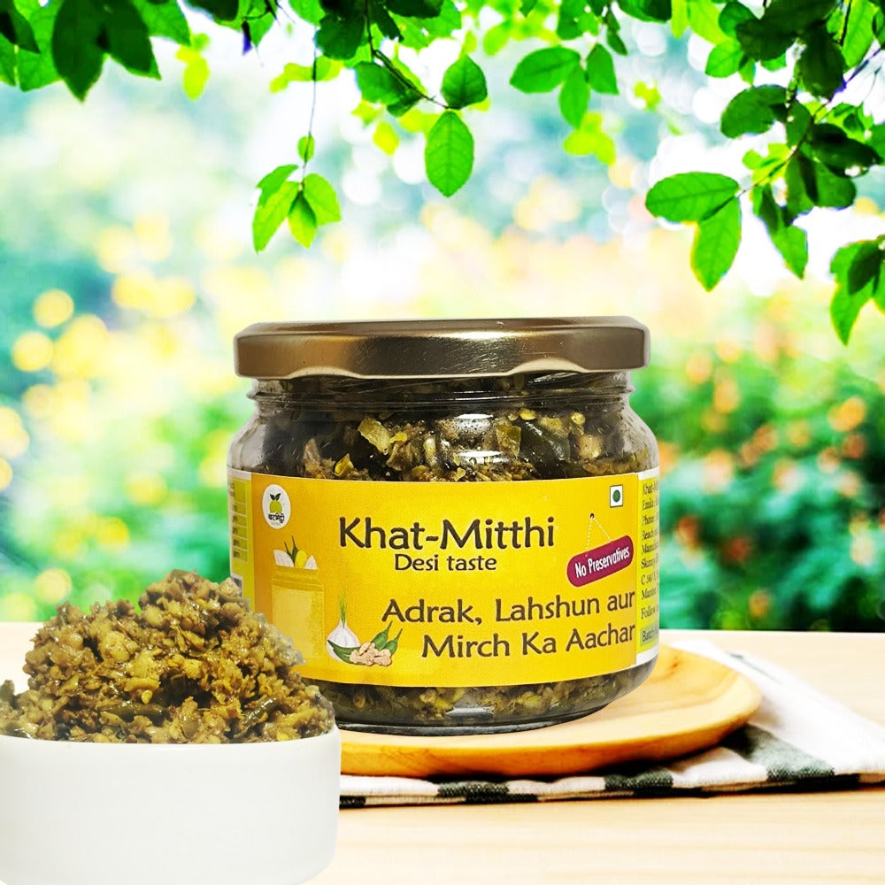 Ginger, Garlic and Green chilli mix Pickle | Adrak lahasun Mirch Ka Aachar | Traditional Homemade with no added preservative or chemicals |